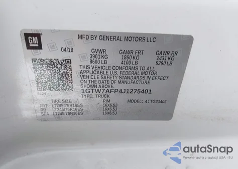 2018 GMC Savana 2500 Work Van z USA, uszkodzony, nr VIN 1GTW7AFP4J1275401